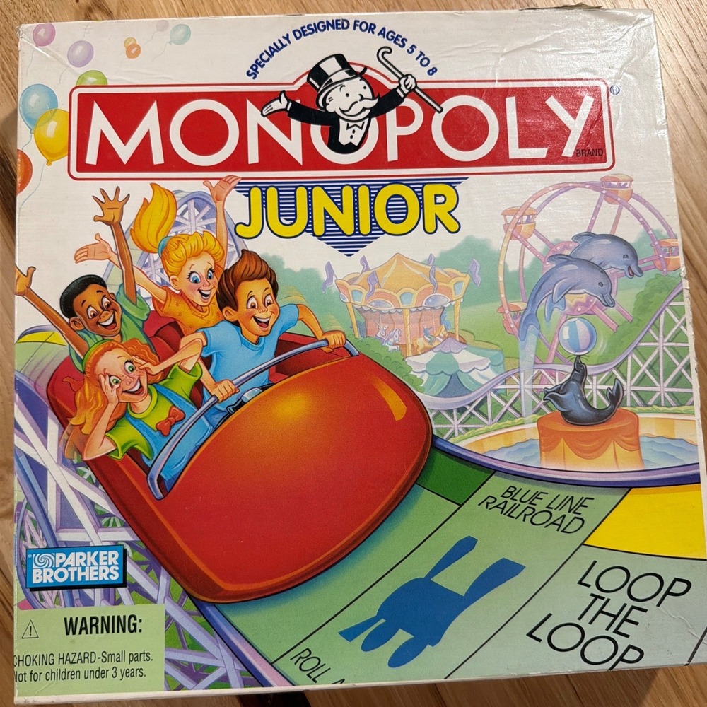 VTG Monopoly JR Board Game Parker Brothers 1990 Amusement Park Edition  COMPLETE